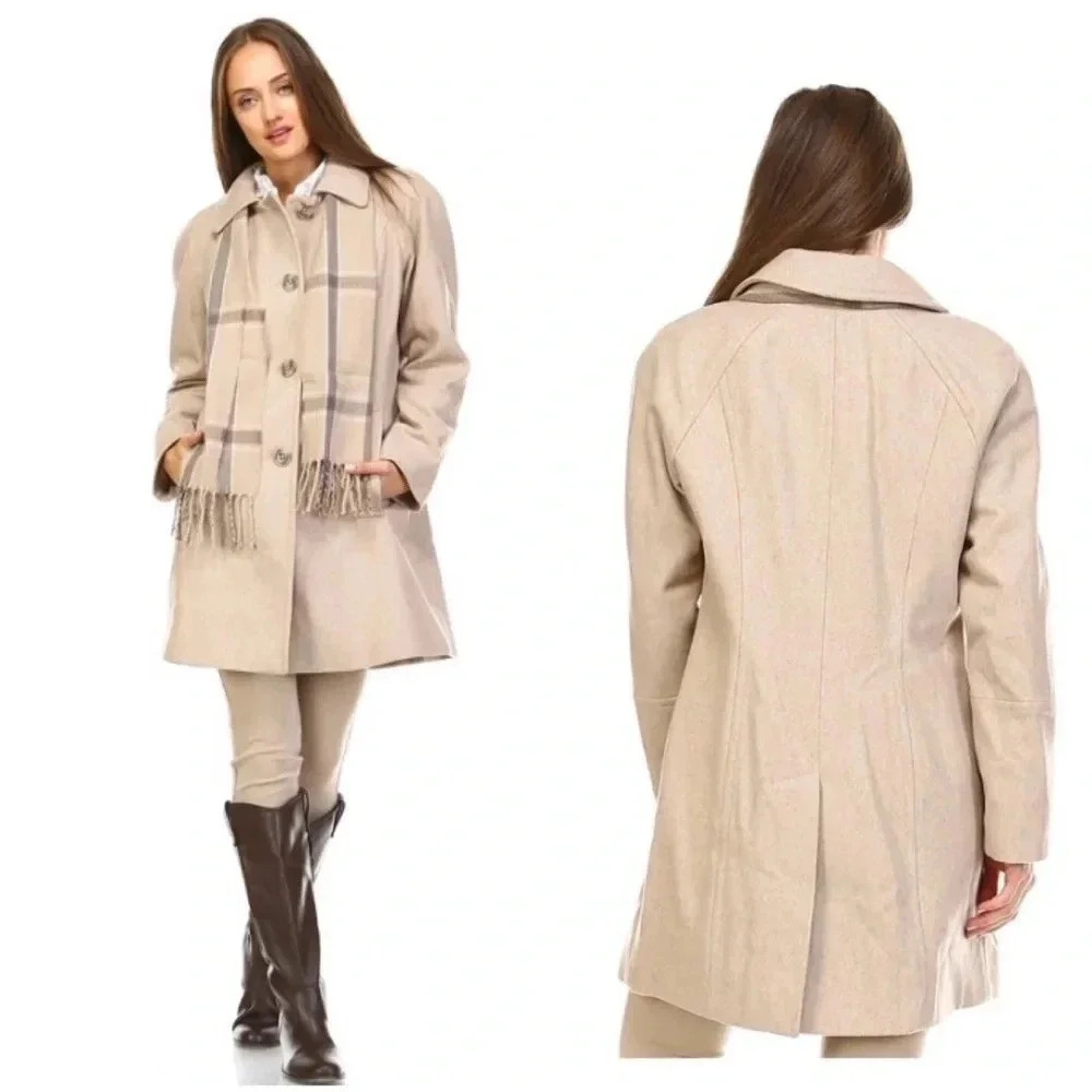 LONDON FOG | Oatmeal Heather Wool-Blend Button-Up Peacoat Size 18 (Tag missing)